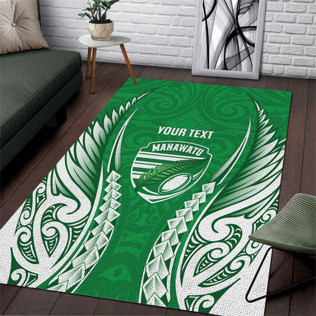 Manawatu 2026 Rugby Custom Area Rug NZ Maori Silver Fern LT14 Green - Polynesian Pride