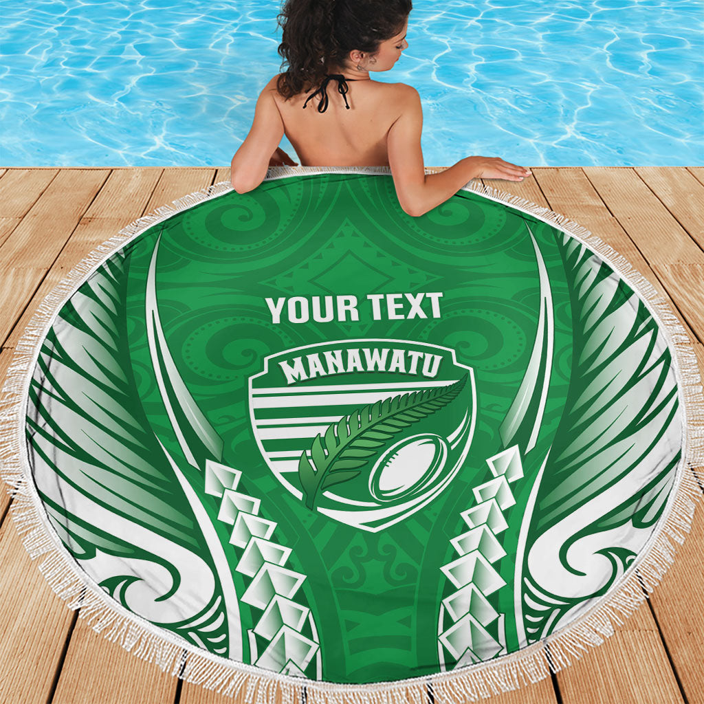 Manawatu 2026 Rugby Custom Beach Blanket NZ Maori Silver Fern