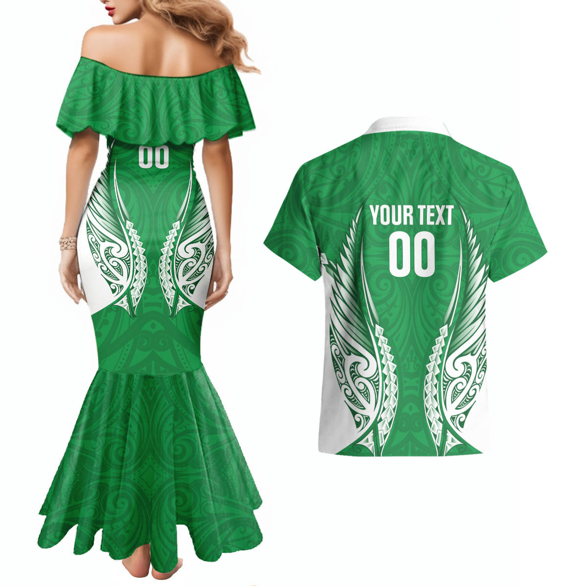 Manawatu 2026 Rugby Custom Couples Matching Mermaid Dress and Hawaiian Shirt NZ Maori Silver Fern