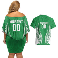 Manawatu 2026 Rugby Custom Couples Matching Off Shoulder Short Dress and Hawaiian Shirt NZ Maori Silver Fern