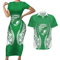 Manawatu 2026 Rugby Custom Couples Matching Short Sleeve Bodycon Dress and Hawaiian Shirt NZ Maori Silver Fern