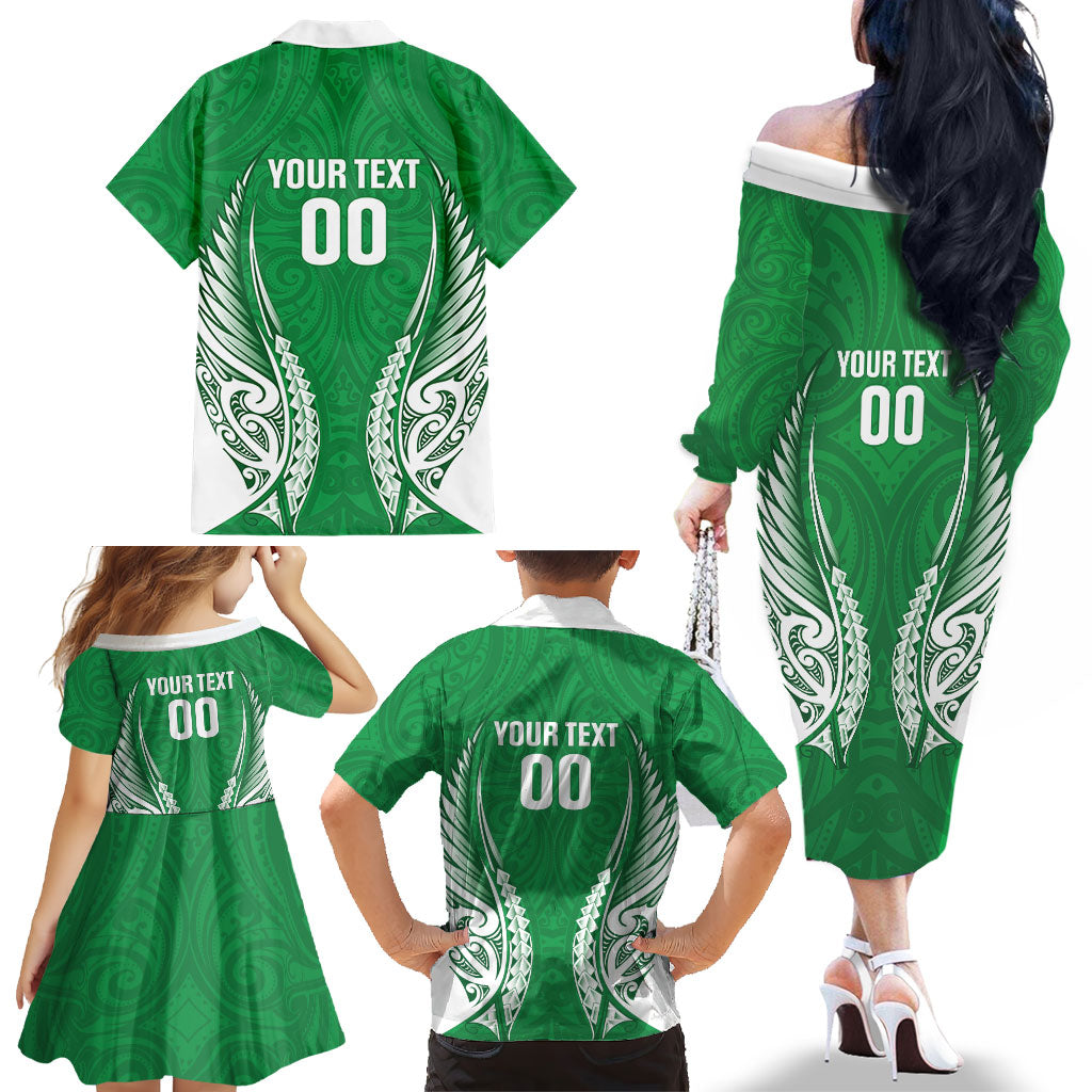 Manawatu 2026 Rugby Custom Family Matching Off The Shoulder Long Sleeve Dress and Hawaiian Shirt NZ Maori Silver Fern