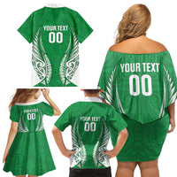 Manawatu 2026 Rugby Custom Family Matching Off Shoulder Short Dress and Hawaiian Shirt NZ Maori Silver Fern