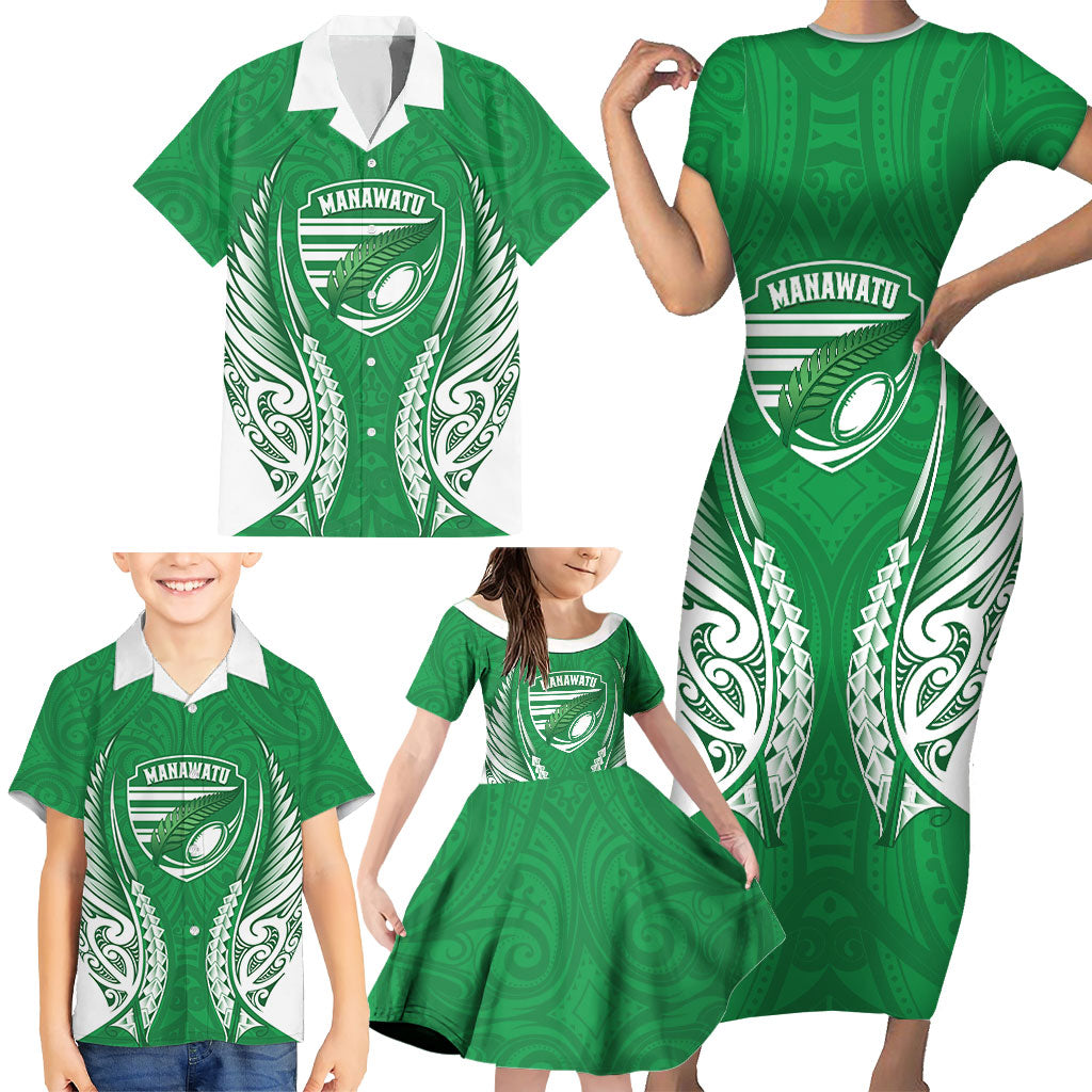 Manawatu 2026 Rugby Custom Family Matching Short Sleeve Bodycon Dress and Hawaiian Shirt NZ Maori Silver Fern