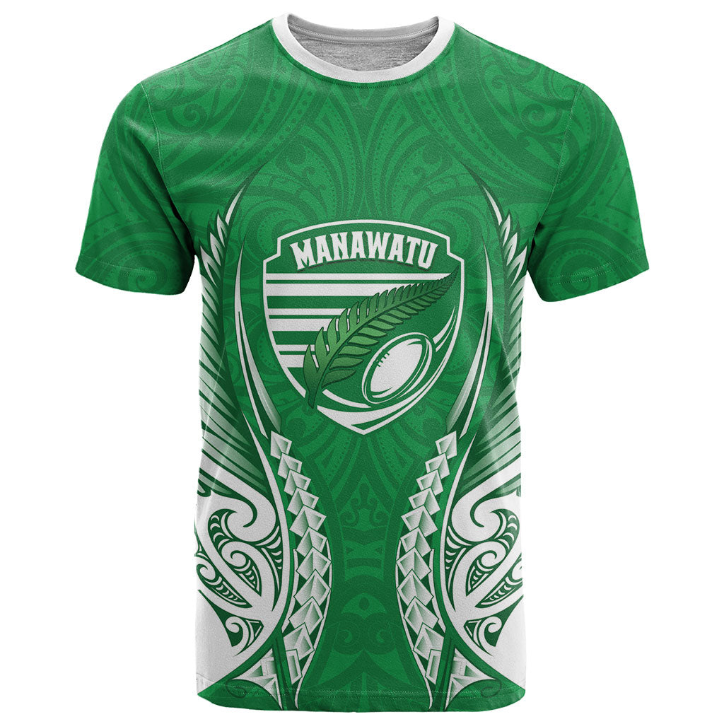 Manawatu 2026 Rugby Custom T Shirt NZ Maori Silver Fern LT14 Green - Polynesian Pride