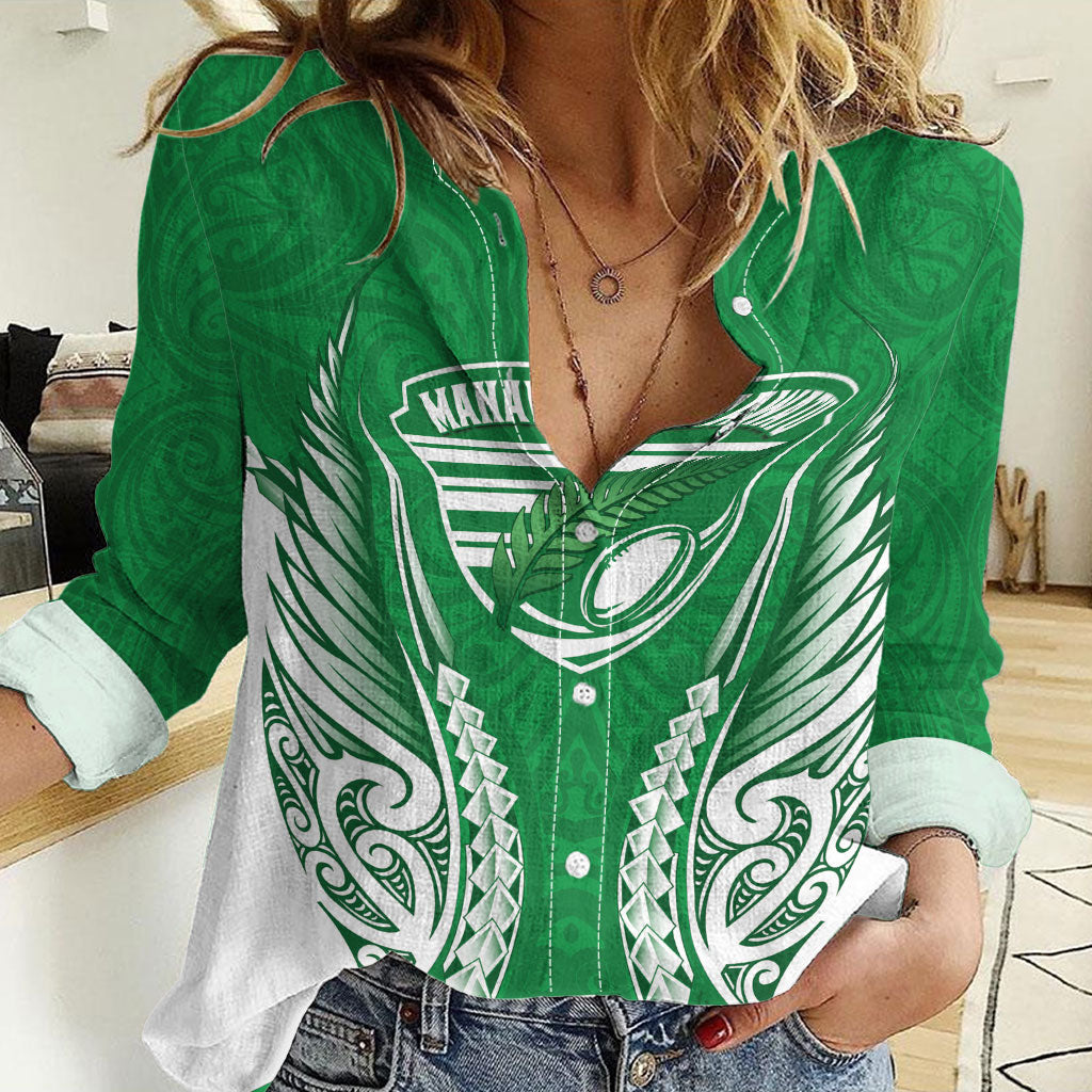 Manawatu 2026 Rugby Custom Women Casual Shirt NZ Maori Silver Fern LT14 Female Green - Polynesian Pride