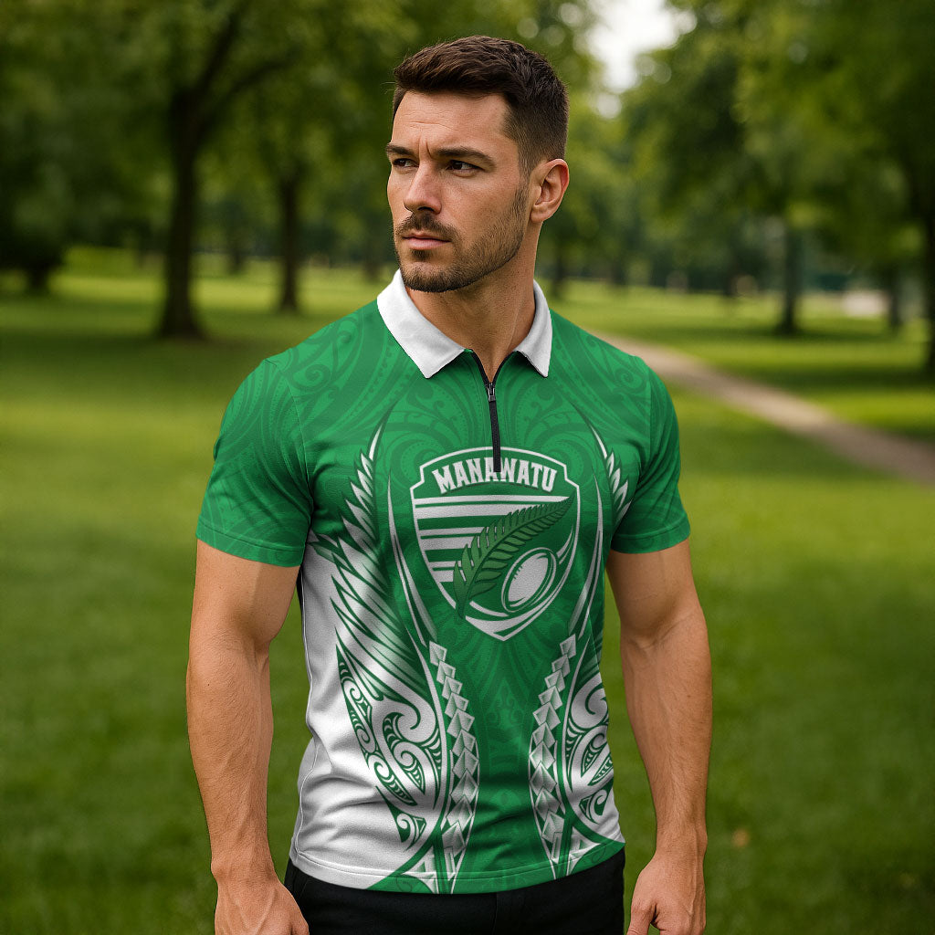 Manawatu 2026 Rugby Custom Zipper Polo Shirt NZ Maori Silver Fern