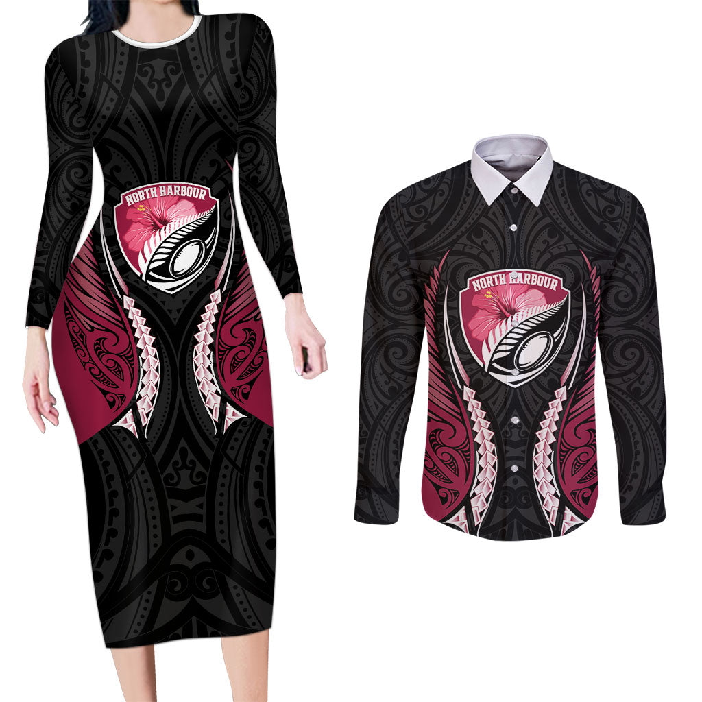 North Harbour 2026 Rugby Custom Couples Matching Long Sleeve Bodycon Dress and Long Sleeve Button Shirt NZ Maori Silver Fern