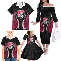North Harbour 2026 Rugby Custom Family Matching Off The Shoulder Long Sleeve Dress and Hawaiian Shirt NZ Maori Silver Fern