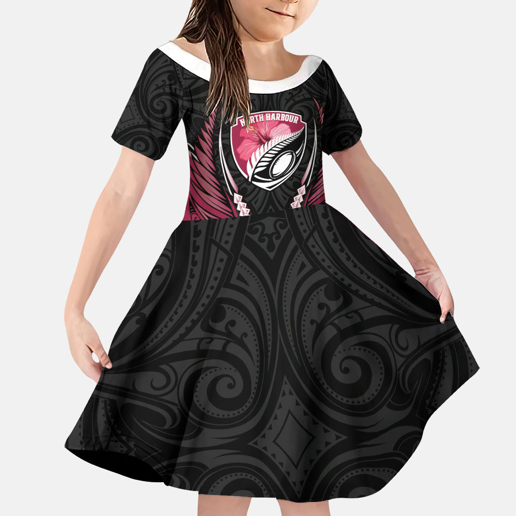 North Harbour 2026 Rugby Custom Family Matching Off Shoulder Short Dress and Hawaiian Shirt NZ Maori Silver Fern