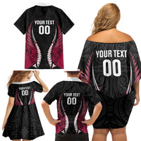 North Harbour 2026 Rugby Custom Family Matching Off Shoulder Short Dress and Hawaiian Shirt NZ Maori Silver Fern