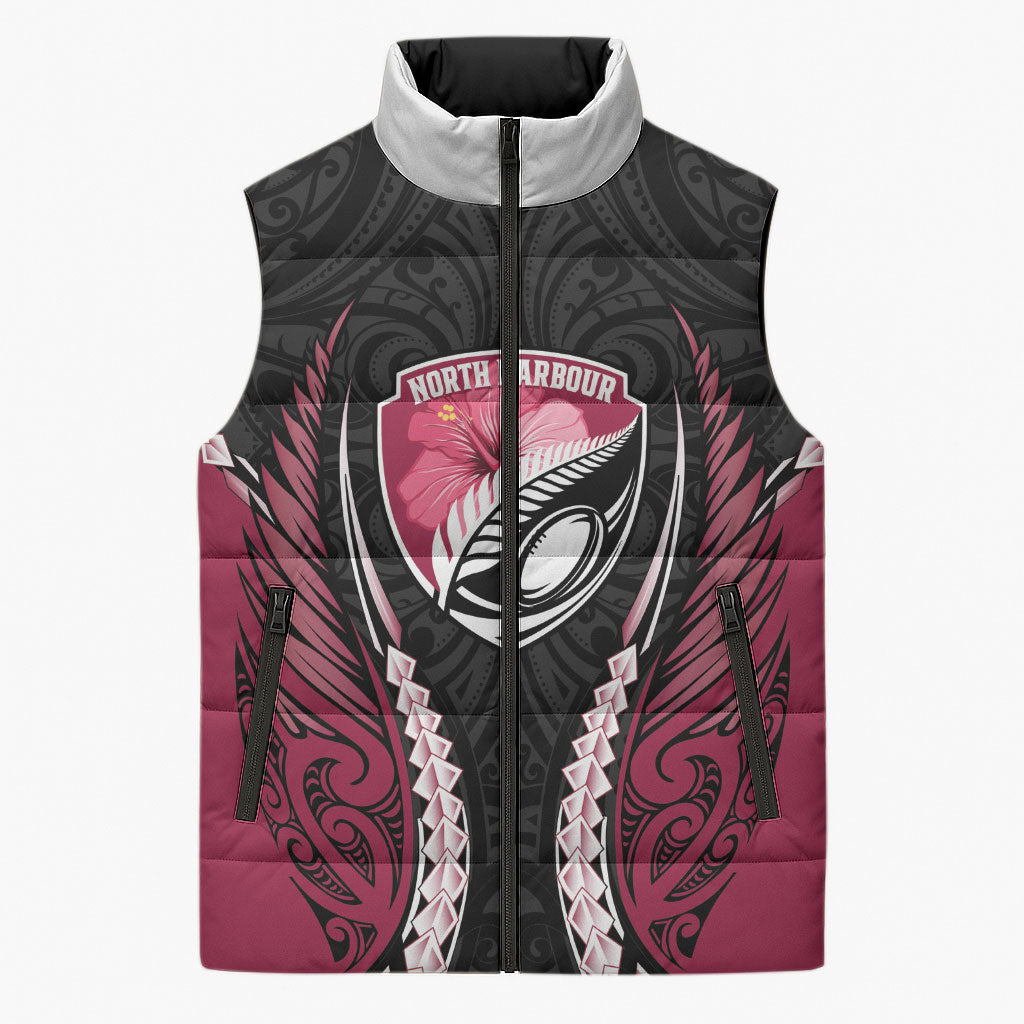 North Harbour 2026 Rugby Custom Sleeveless Puffer Jacket NZ Maori Silver Fern LT14 Unisex Maroon - Polynesian Pride