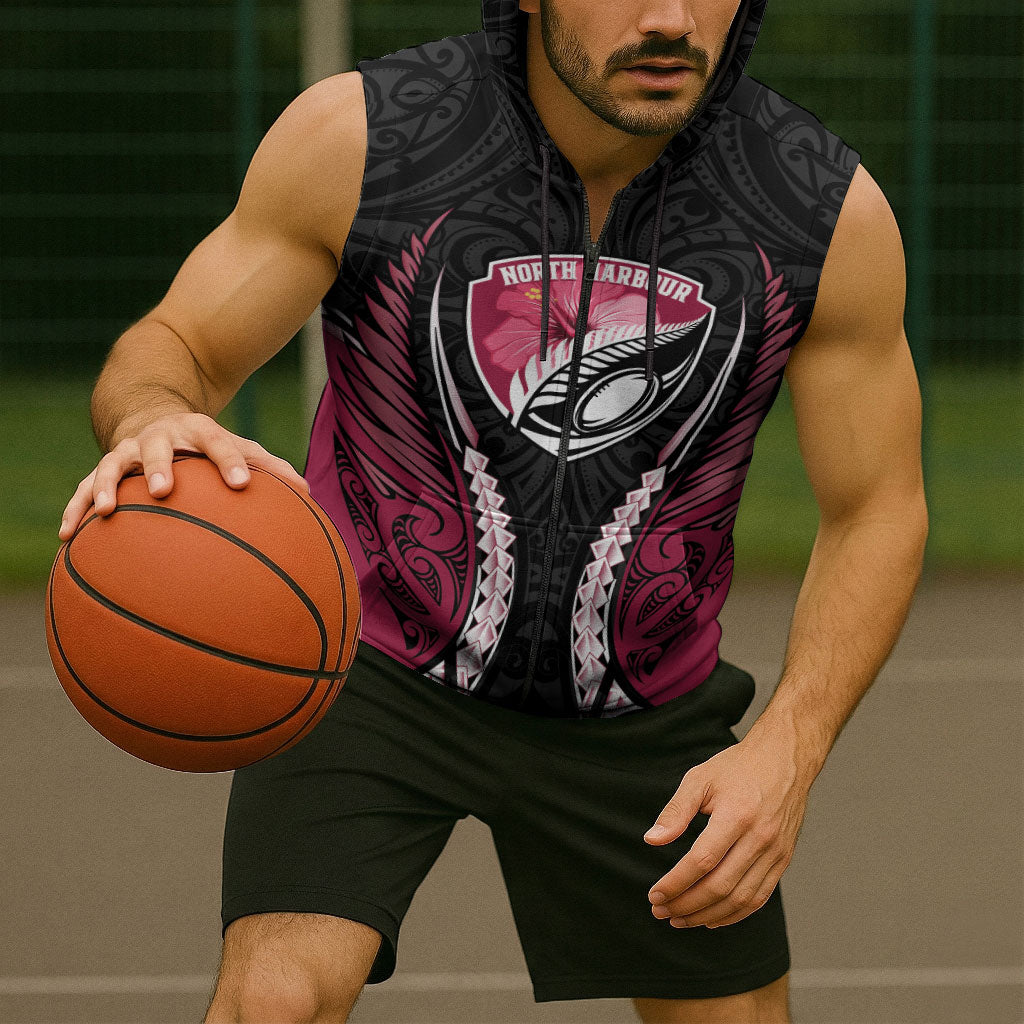 North Harbour 2026 Rugby Custom Sleeveless Zip Hoodie NZ Maori Silver Fern