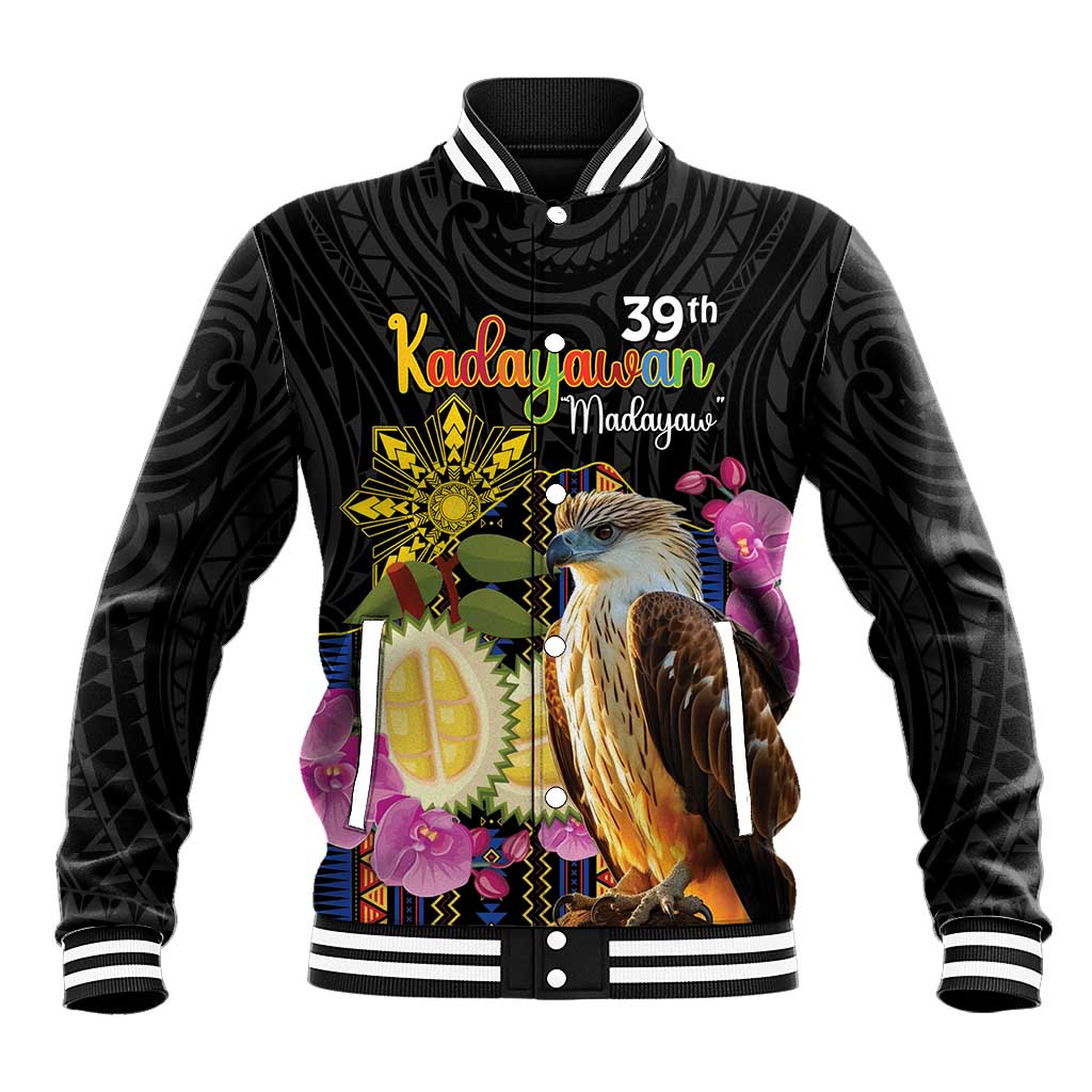 Kadayawan Philippines Baseball Jacket Filipino Eagle Happy 39th Anniversary LT14 Unisex Black - Polynesian Pride