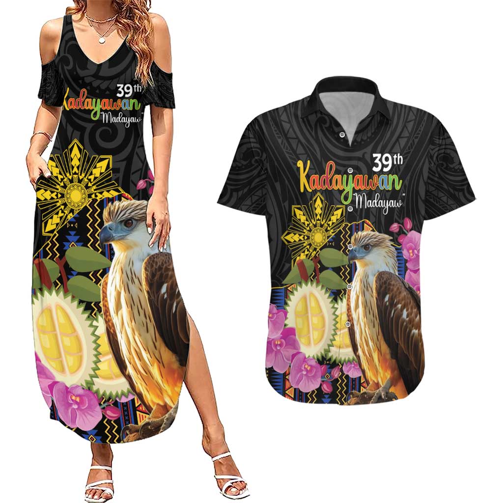 Kadayawan Philippines Couples Matching Summer Maxi Dress and Hawaiian Shirt Filipino Eagle Happy 39th Anniversary LT14 Black - Polynesian Pride