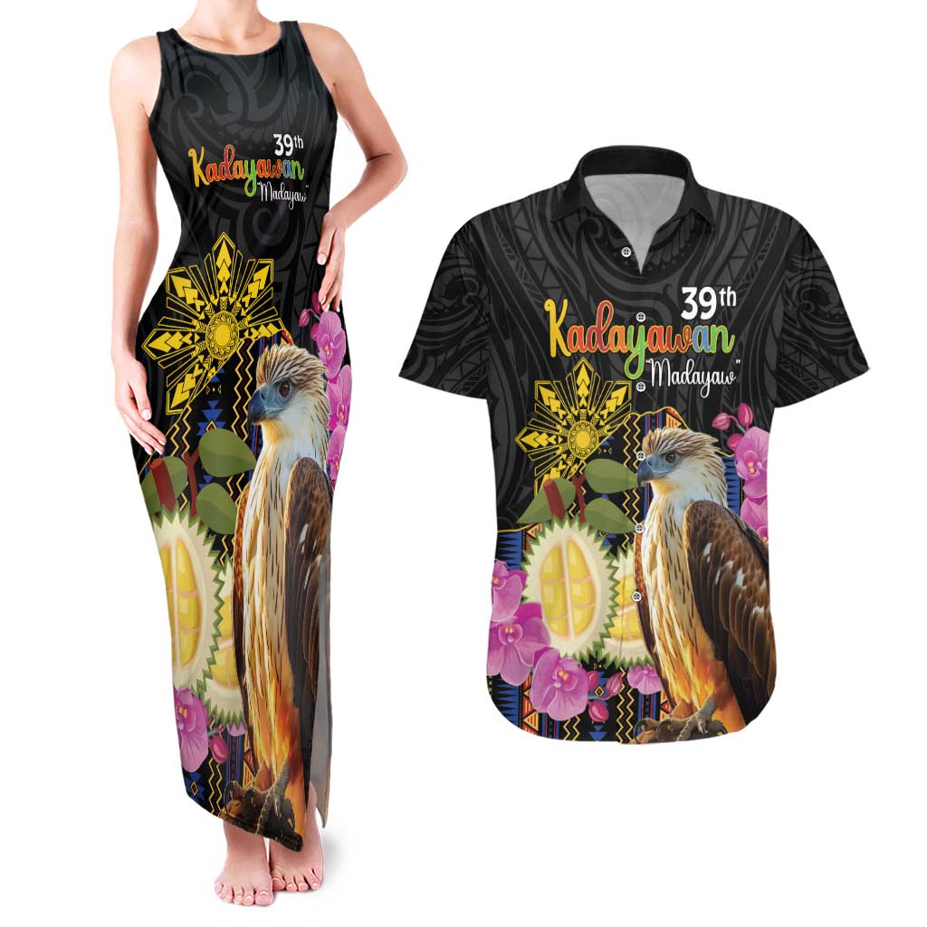 Kadayawan Philippines Couples Matching Tank Maxi Dress and Hawaiian Shirt Filipino Eagle Happy 39th Anniversary LT14 Black - Polynesian Pride