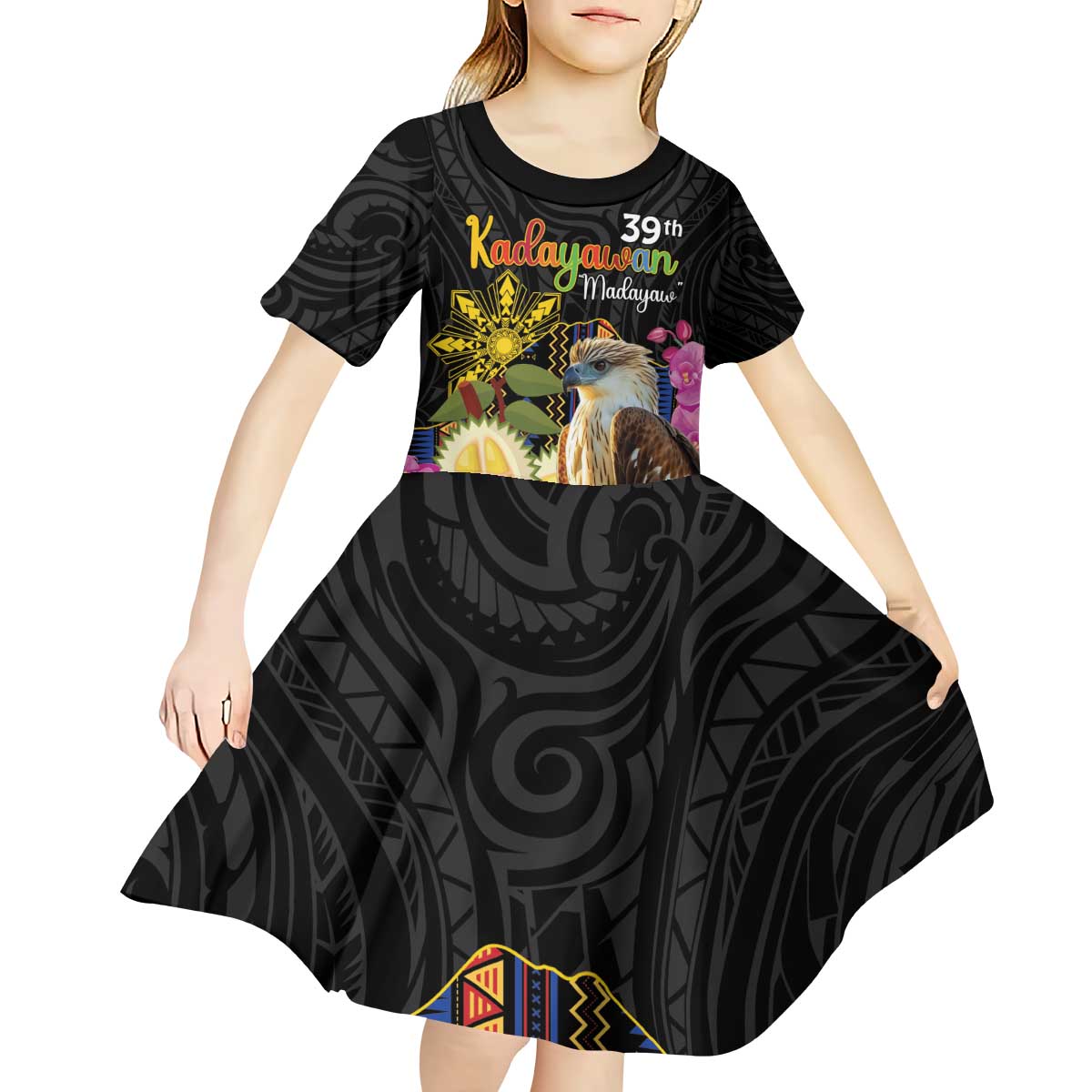 Kadayawan Philippines Kid Short Sleeve Dress Filipino Eagle Happy 39th Anniversary
