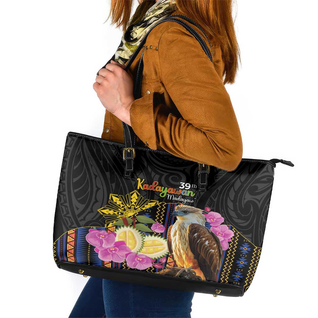 Kadayawan Philippines Leather Tote Bag Filipino Eagle Happy 39th Anniversary LT14 Black - Polynesian Pride