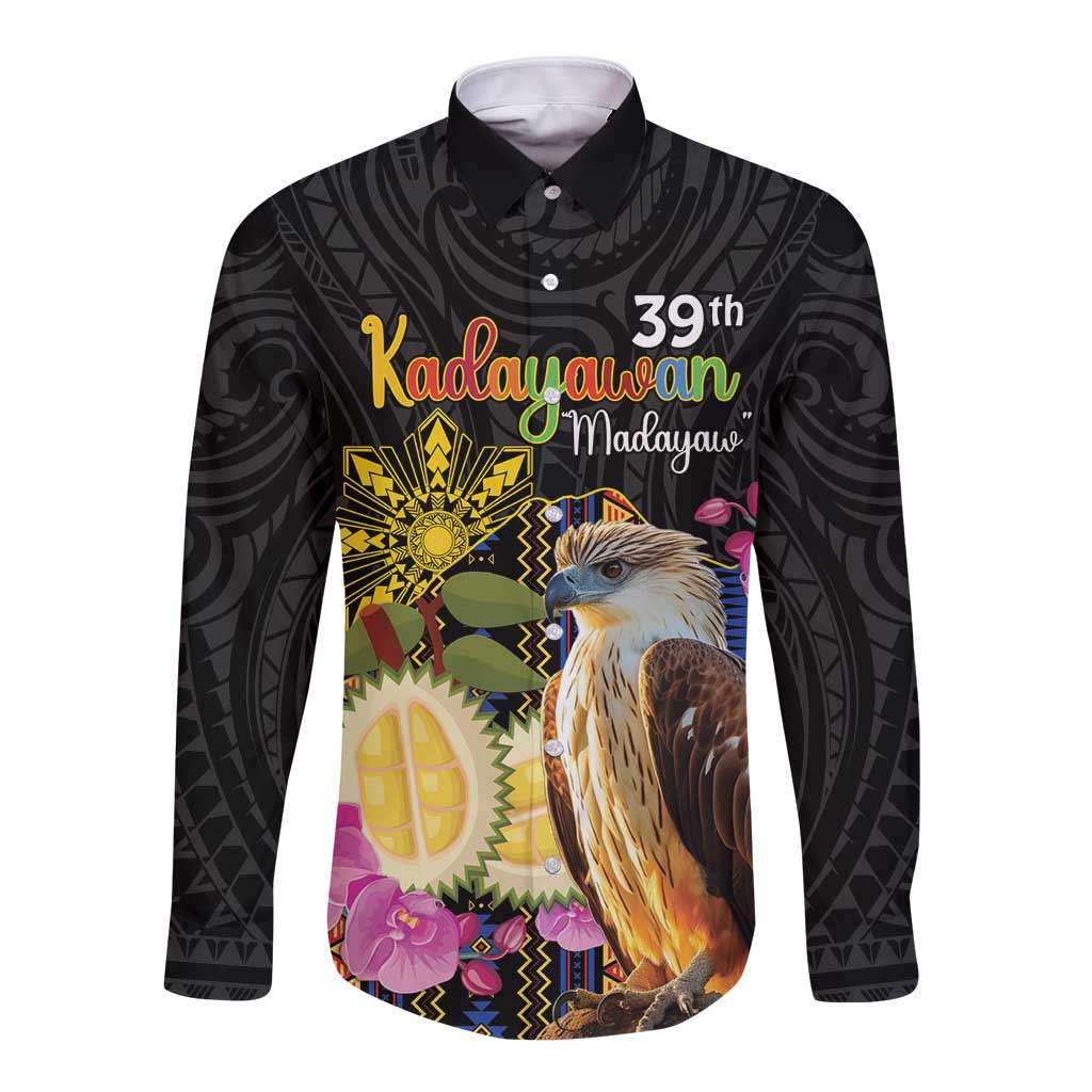 Kadayawan Philippines Long Sleeve Button Shirt Filipino Eagle Happy 39th Anniversary LT14 Unisex Black - Polynesian Pride