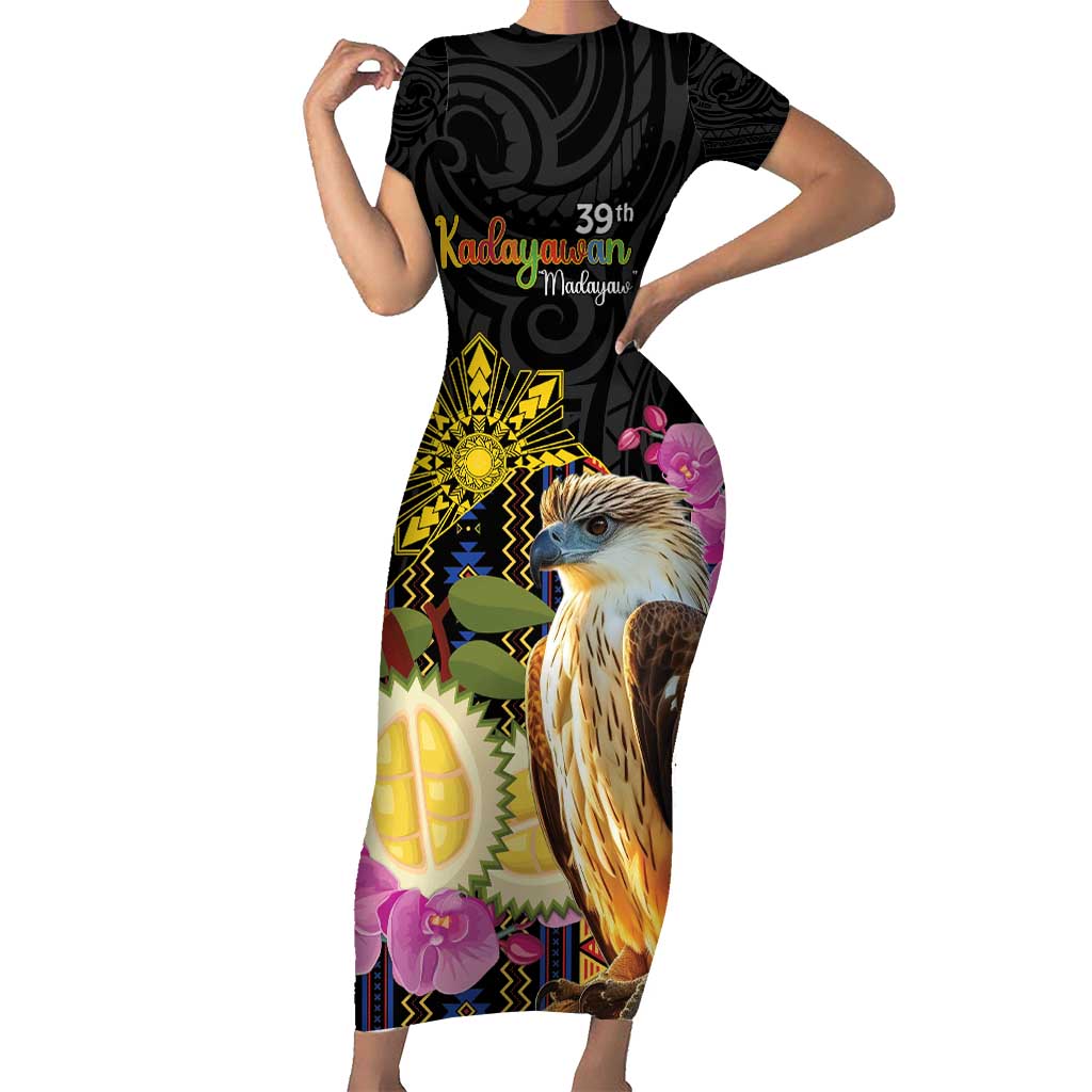 Kadayawan Philippines Short Sleeve Bodycon Dress Filipino Eagle Happy 39th Anniversary LT14 Long Dress Black - Polynesian Pride