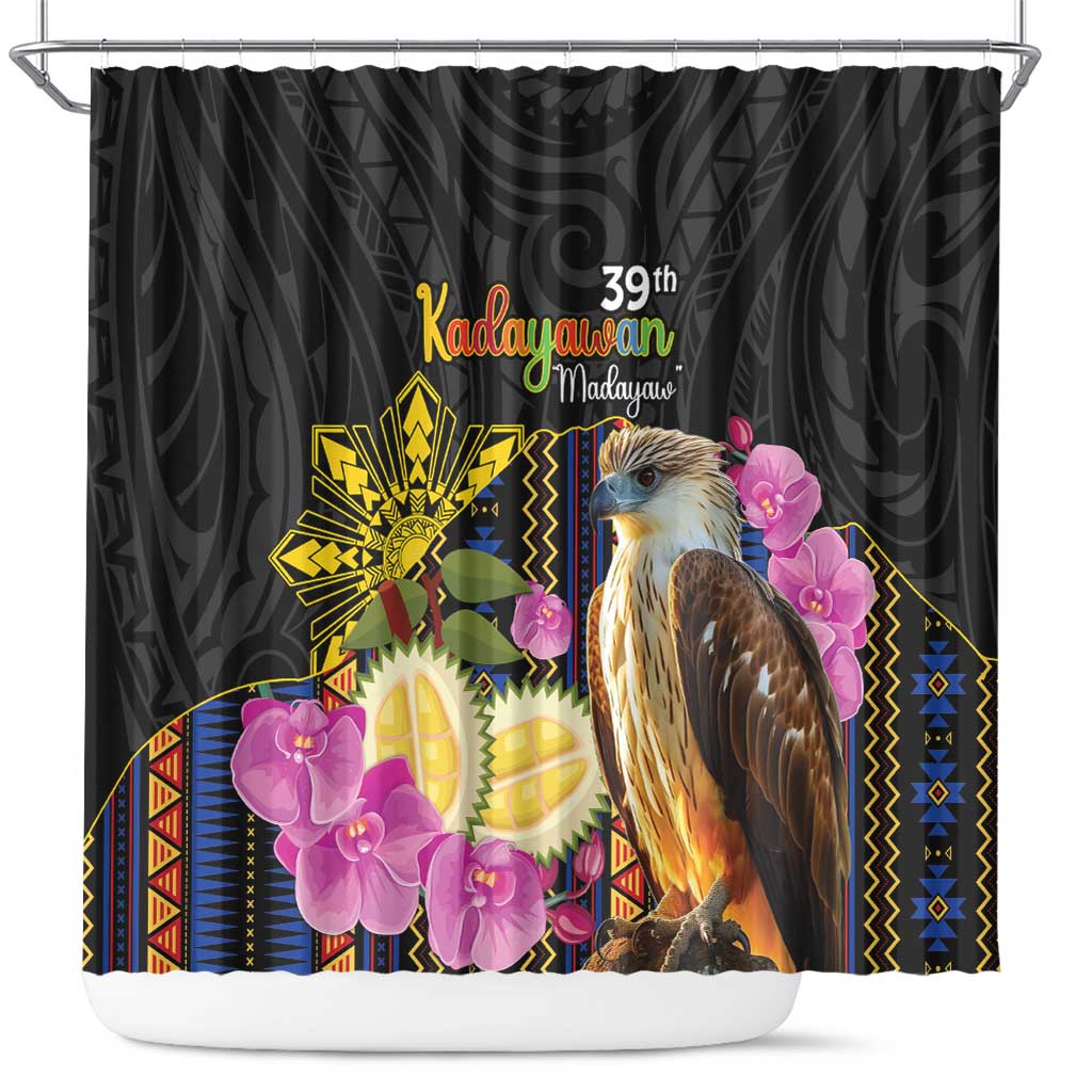 Kadayawan Philippines Shower Curtain Filipino Eagle Happy 39th Anniversary LT14 Black - Polynesian Pride