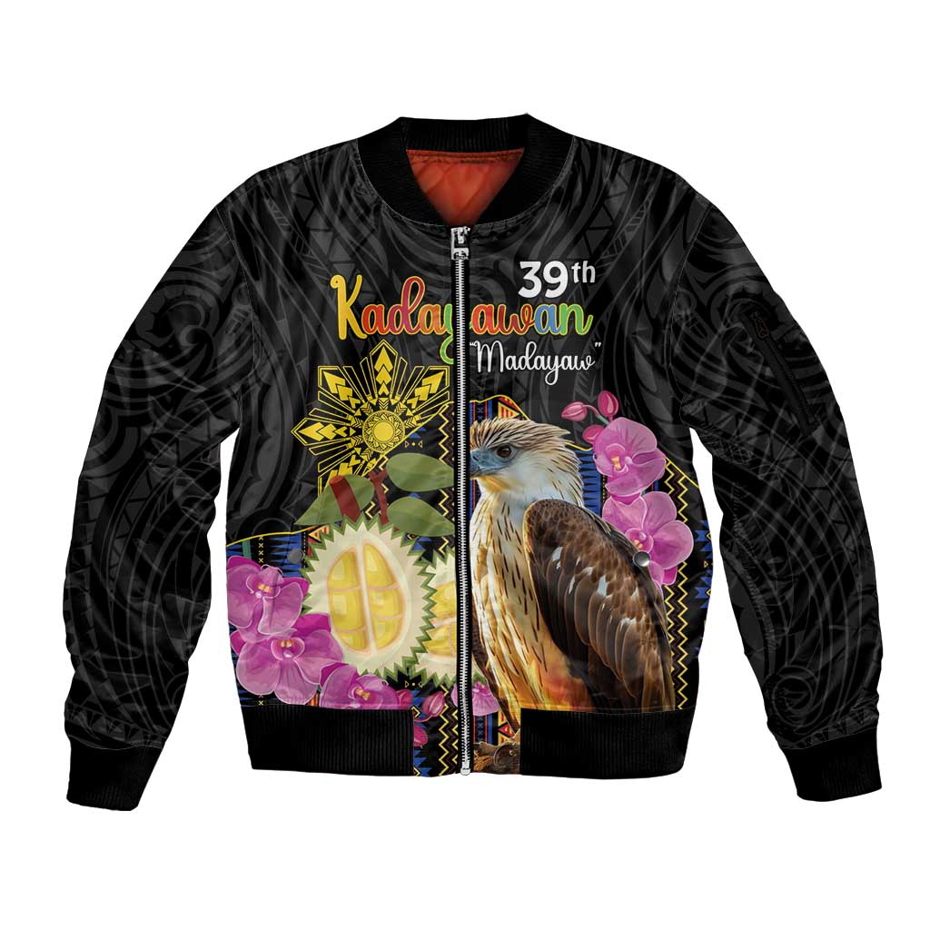 Kadayawan Philippines Sleeve Zip Bomber Jacket Filipino Eagle Happy 39th Anniversary LT14 Unisex Black - Polynesian Pride
