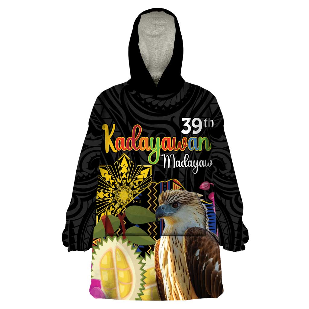 Kadayawan Philippines Wearable Blanket Hoodie Filipino Eagle Happy 39th Anniversary LT14 One Size Black - Polynesian Pride