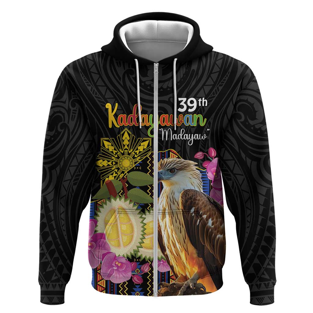 Kadayawan Philippines Zip Hoodie Filipino Eagle Happy 39th Anniversary LT14 Zip Hoodie Black - Polynesian Pride