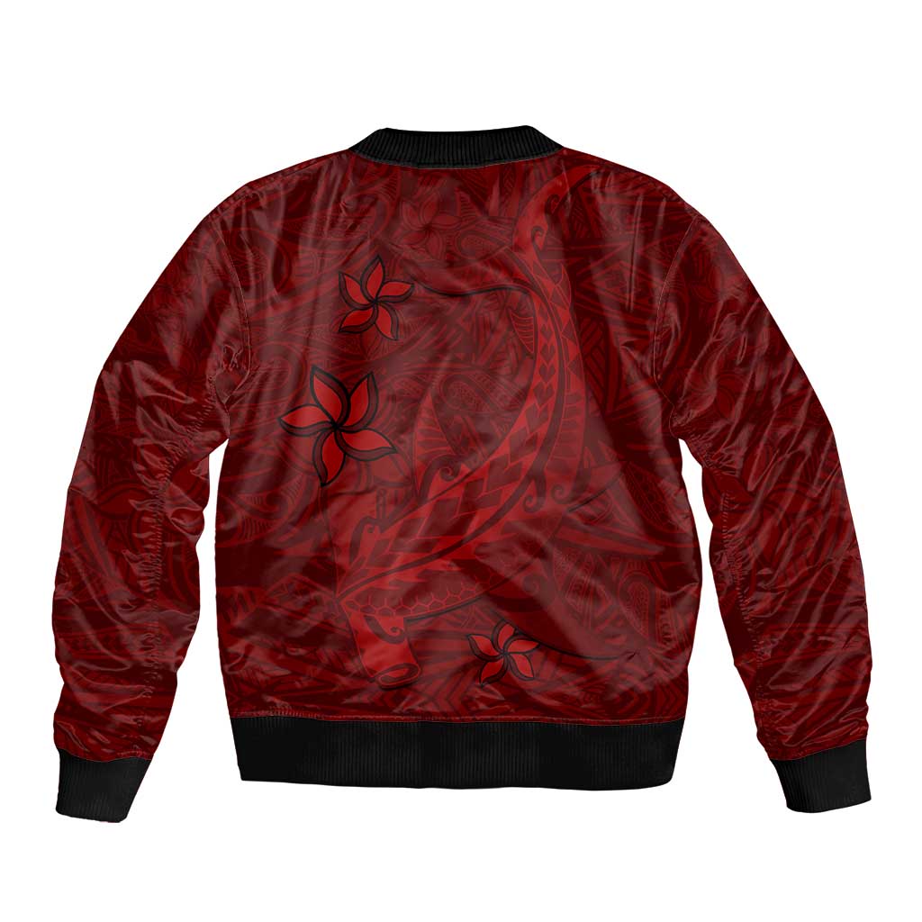 Oxblood Polynesia Bomber Jacket Hawaiian Tribal Hammerhead Shark Tattoo