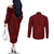 Oxblood Polynesia Couples Matching Off The Shoulder Long Sleeve Dress and Long Sleeve Button Shirt Hawaiian Tribal Hammerhead Shark Tattoo