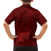 Oxblood Polynesia Family Matching Off The Shoulder Long Sleeve Dress and Hawaiian Shirt Hawaiian Tribal Hammerhead Shark Tattoo LT14 - Polynesian Pride