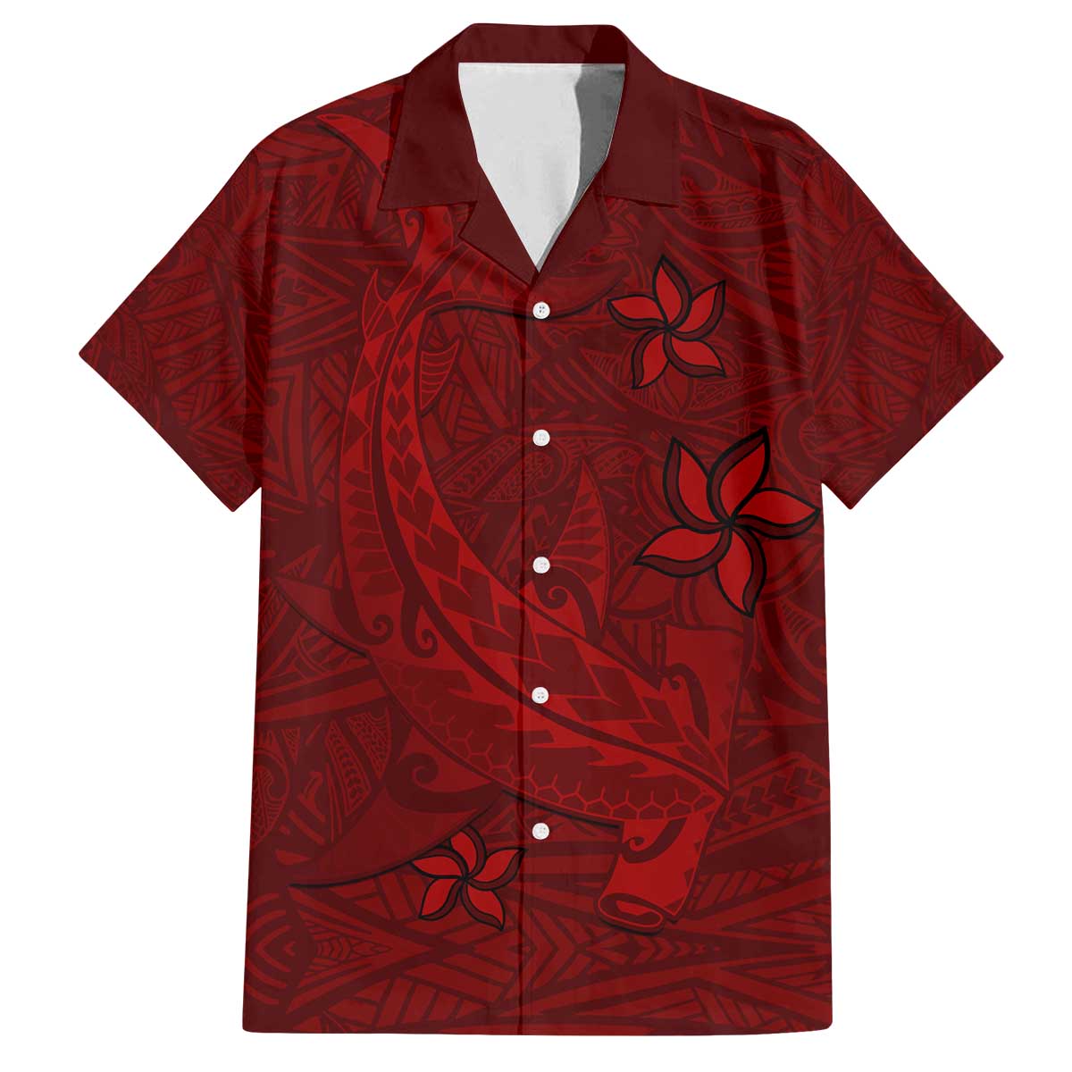 Oxblood Polynesia Family Matching Off Shoulder Short Dress and Hawaiian Shirt Hawaiian Tribal Hammerhead Shark Tattoo