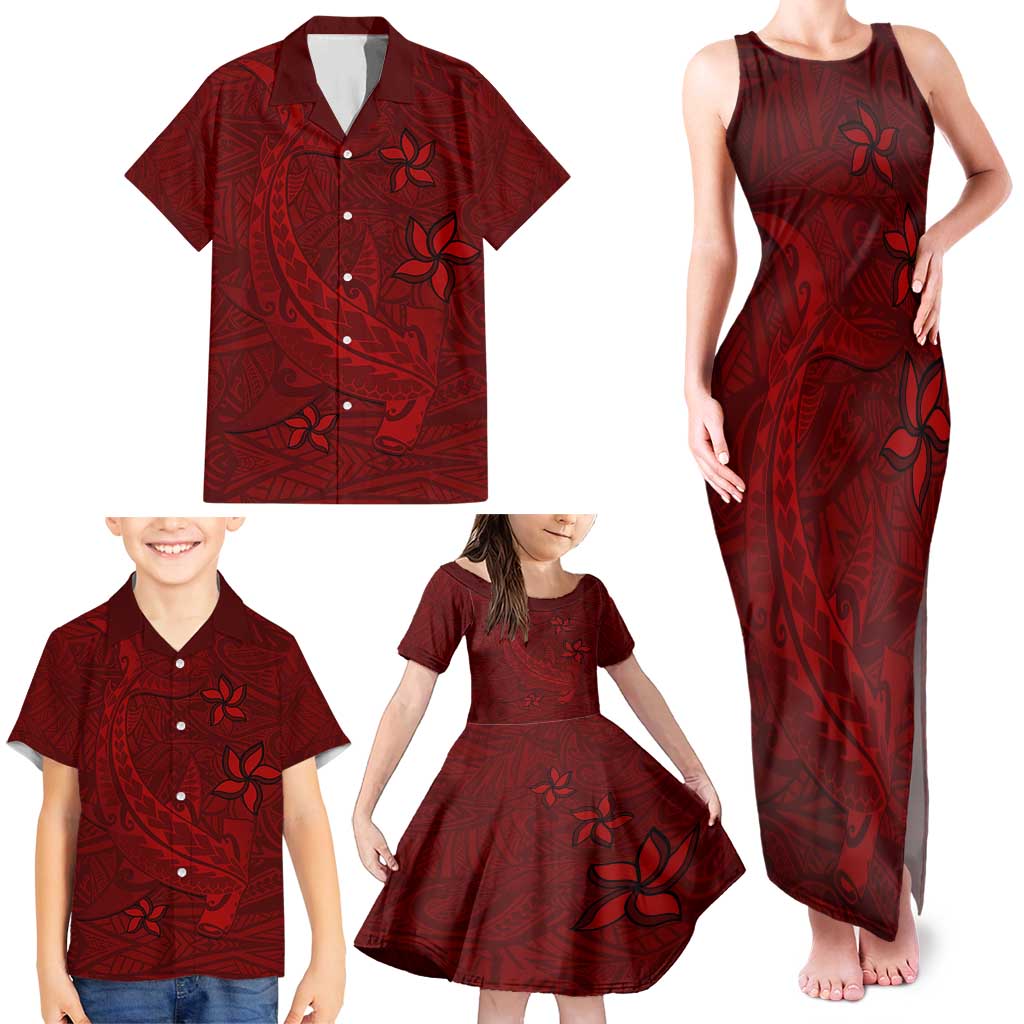 Oxblood Polynesia Family Matching Tank Maxi Dress and Hawaiian Shirt Hawaiian Tribal Hammerhead Shark Tattoo