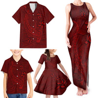 Oxblood Polynesia Family Matching Tank Maxi Dress and Hawaiian Shirt Hawaiian Tribal Hammerhead Shark Tattoo