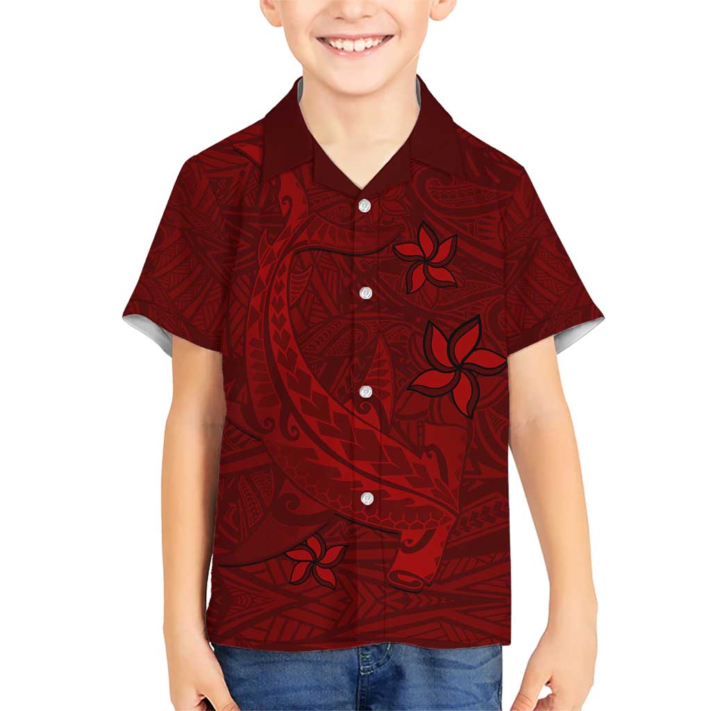 Oxblood Polynesia Kid Hawaiian Shirt Hawaiian Tribal Hammerhead Shark Tattoo