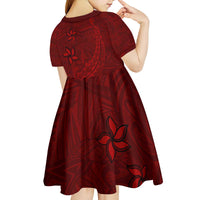 Oxblood Polynesia Kid Short Sleeve Dress Hawaiian Tribal Hammerhead Shark Tattoo