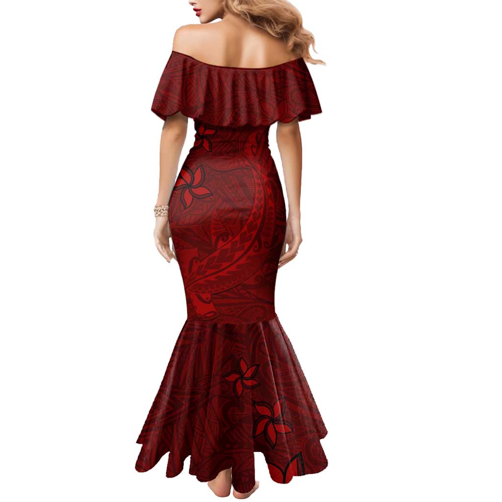Oxblood Polynesia Mermaid Dress Hawaiian Tribal Hammerhead Shark Tattoo