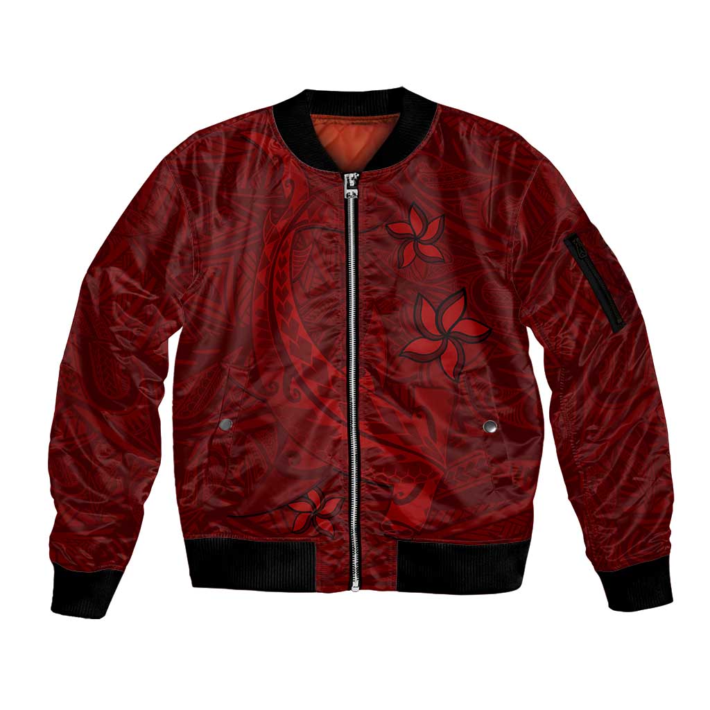 Oxblood Polynesia Sleeve Zip Bomber Jacket Hawaiian Tribal Hammerhead Shark Tattoo LT14 Unisex Oxblood - Polynesian Pride