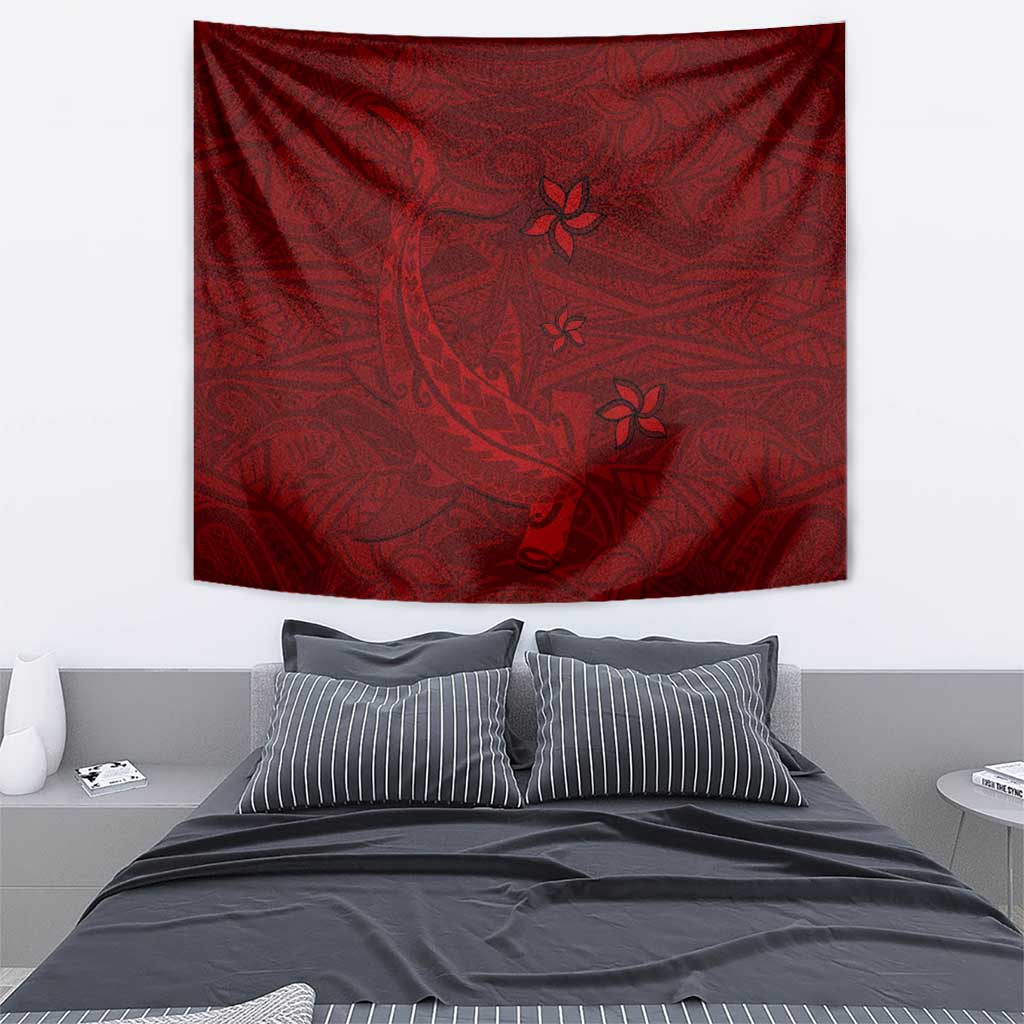 Oxblood Polynesia Tapestry Hawaiian Tribal Hammerhead Shark Tattoo