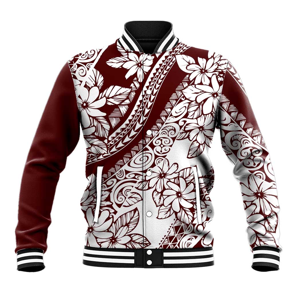 Polynesian Tropical Flowers Oxblood Color Baseball Jacket LT14 Unisex Oxblood - Polynesian Pride