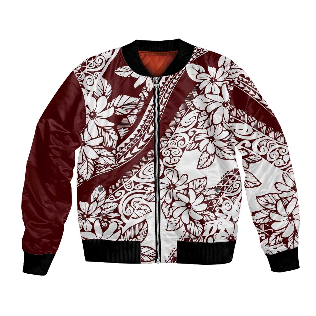 Polynesian Tropical Flowers Oxblood Color Bomber Jacket LT14 Unisex Oxblood - Polynesian Pride