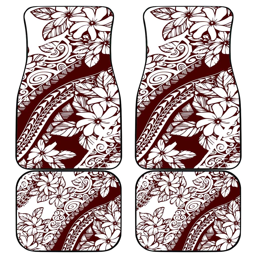 Polynesian Tropical Flowers Oxblood Color Car Mats