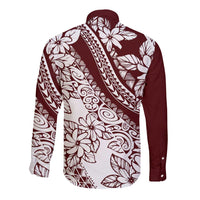 Polynesian Tropical Flowers Oxblood Color Long Sleeve Button Shirt LT14 - Polynesian Pride