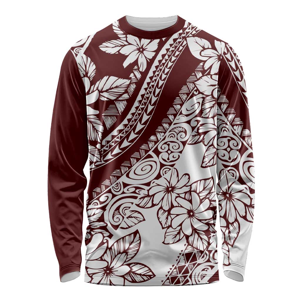 Polynesian Tropical Flowers Oxblood Color Long Sleeve Shirt LT14 Unisex Oxblood - Polynesian Pride