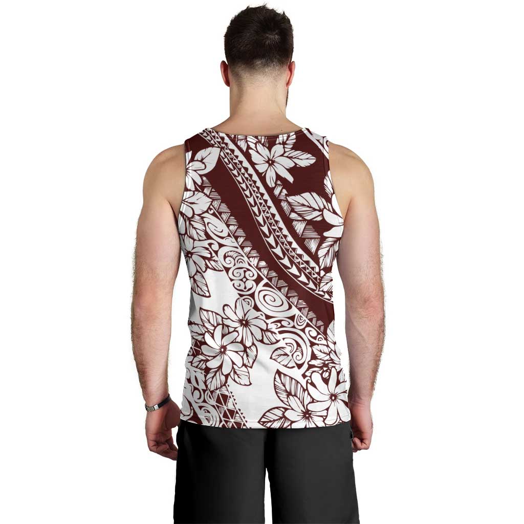 Polynesian Tropical Flowers Oxblood Color Men Tank Top