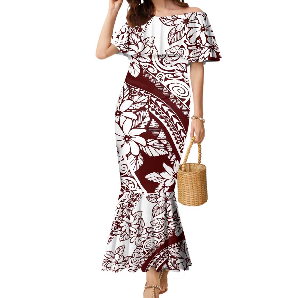 Polynesian Tropical Flowers Oxblood Color Mermaid Dress LT14 Women Oxblood - Polynesian Pride