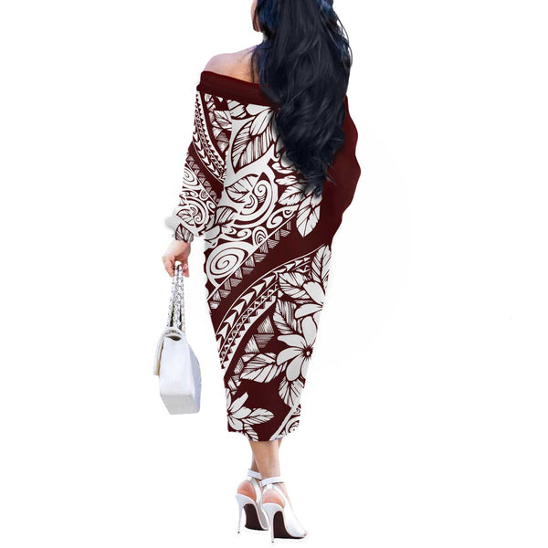 Polynesian Off Shoulders Long Dress Simple Gold No.1 LT6 main image 1