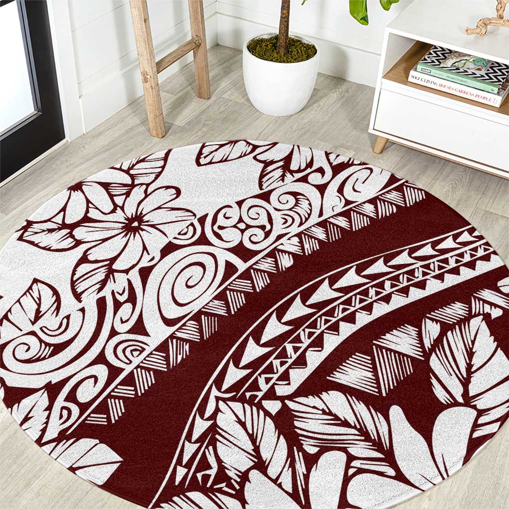 Polynesian Tropical Flowers Oxblood Color Round Carpet LT14 Oxblood - Polynesian Pride