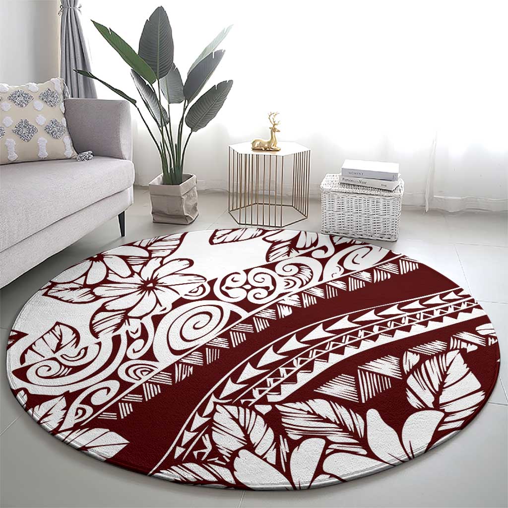 Polynesian Tropical Flowers Oxblood Color Round Carpet LT14 - Polynesian Pride