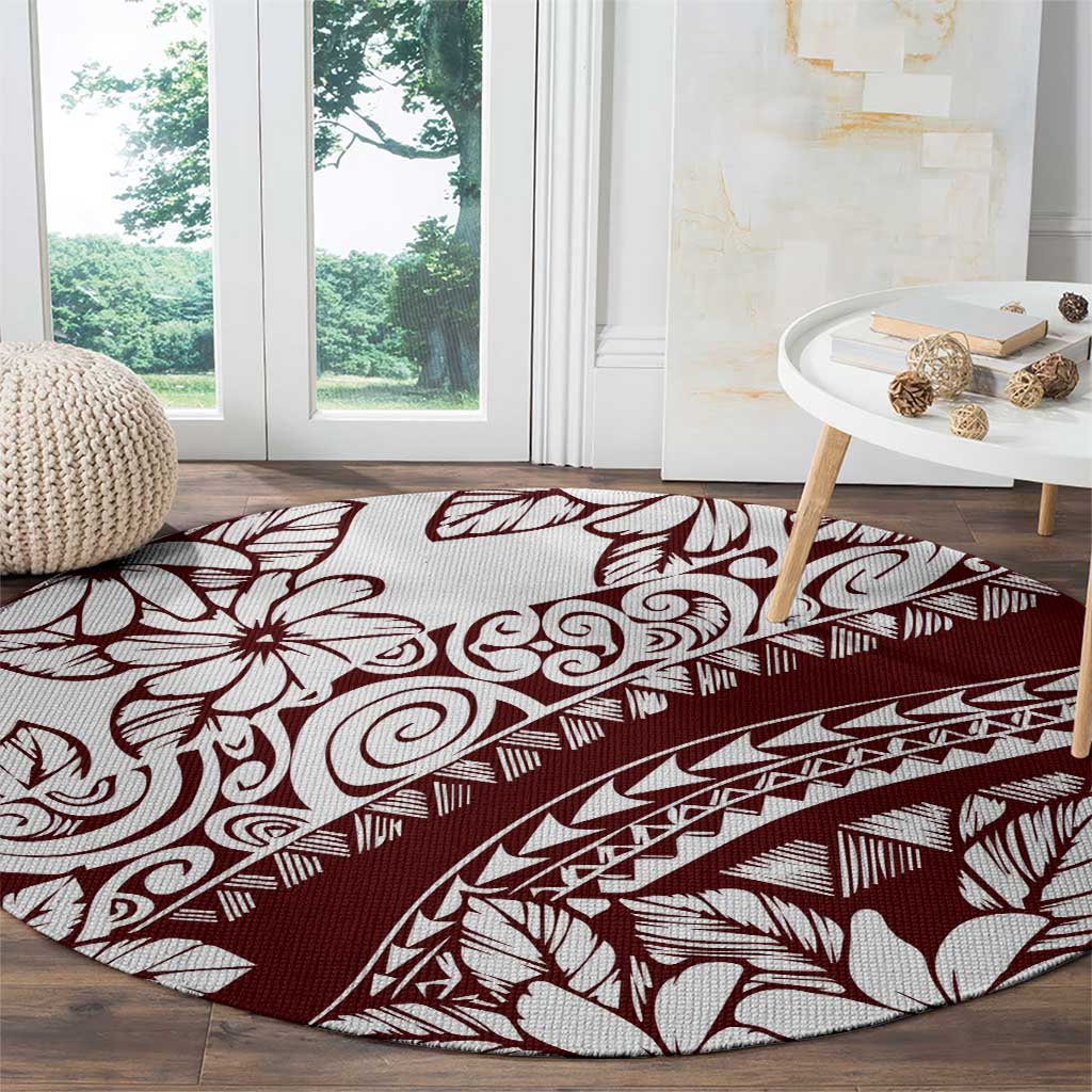 Polynesian Tropical Flowers Oxblood Color Round Carpet LT14 - Polynesian Pride
